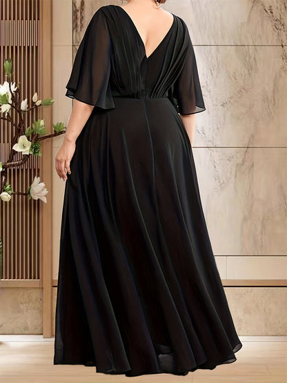 V-Neck Batwing Sleeve Pocket Ruched Waist Maxi Dress